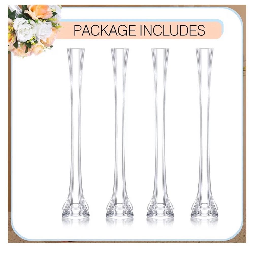 ⭐️4 Pcs Eiffel Tower Vase Glass Clear Eiffel Tower Vases Table Centerpiece 19.7” - Picture 4 of 8